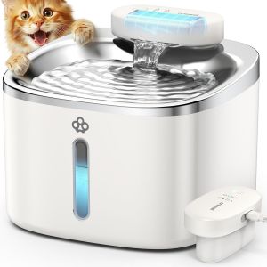 Fontaine À Chat Sans Fil, Abreuvoir 3.5l Pour Chat En Acier Inoxydable, Batterie 5000mah, Fontaine À Eau Pour Chat Avec Détecteur De Mouvement, Pompe À Eau Silencieuse, 3 Filtres - Neuf