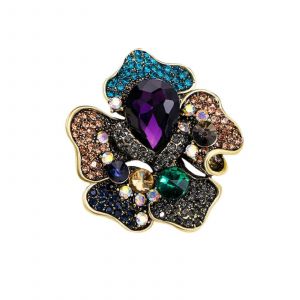 Broche Fleur En Cristal (1 Pi&egrave;ce) - Broche D&eacute;corative Violette Pour Manteau Ou Tailleur Femme - Neuf