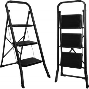 Jexnovashop-Chelles Pliable 3 Marches Antid&eacute;rapants Escabeau Marche Pied Pliante 3-Level Max 150kg Acier Robust Int&eacute;rieur Ext&eacute;rieur - Noir - Neuf