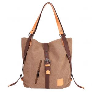 Sac a main multifonctionnel en toile pour femmes et filles, sac a bandouliere grande capacite, sac a dos, cafe - Neuf