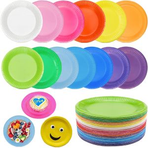 Checarzhn--No1-130 Pièces Assiettes Carton Couleur Assiettes Diy Rondes Assiettes De Fête Assiettes De Fête Jetables Assiettes En Papier Pour Fête D'enfants Les Fêtes Et Les Pique-Niques (7 Zoll) - Neuf