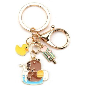 KAL-Capybara Porte-Cl&eacute;s Amusant Avec Pendentif Kapibara Pour Sac &Agrave; Dos, Id&eacute;al Pour Cl&eacute;s, Sac &Agrave; Main, Cadeau Pour Amis, Gold2., S - Neuf
