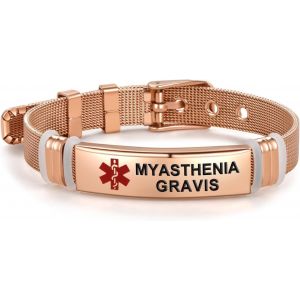 Kalanka-Bracelet D'identification M&eacute;dicale Rose Pour Femmes, Hommes, Famille, Amis, Bracelet D'identification D'urgence R&eacute;glable En Acier Inoxydable Or Rose - Neuf