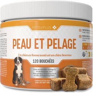 Jgd-Peau Et Pelage - Complement Alimentaire Chien Avec Omega 3 Et Huile De Saumon Pour Chien. Contre D&eacute;mangeaisons, Peau S&egrave;che, Irritations, Perte De Poils Et L'irritabilit&eacute; - 120 Bouch&eacute;es - Neuf