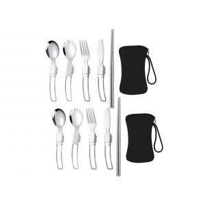 Ensemble De Couverts Pliables En Acier Inoxydable Avec Sac De Rangement - 2 Ensembles - Neuf