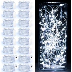 KAL-16 Pcs. 3M Froids Leds Guirlande De Batterie, Étanche Pour Le Bricolage, Fête, Lumières D'Ambiance, Décoration Intérieure Et Extérieure, 4 Pcs. Carrés + 12 Pcs. Plats - Neuf