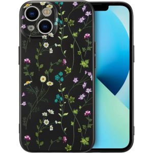 Brs-Fleurs Coque Pour Iphone 13 Coque, Liquid Silicone Coque Protection Bumper Anti-Chocs Coque Cover Mignonne Fleur Housse Etui Souple Pour Iphone 13 6,1 Pouces, Noir - Neuf