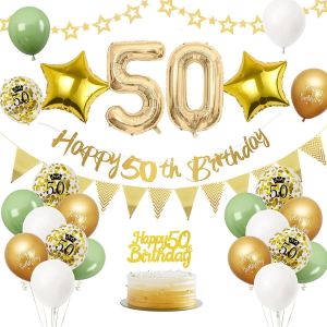 Decoration Anniversaire 50 Ans,Ballon Anniversaire 50 ans Vert Or,Deco Anniversaire 50 ans,Ballon 50 ans Anniversaire de Fête,Ballon 50 ans,Ballon Décoration Anniversaire pour 50 Ans Femme Homme - Neuf