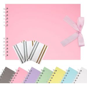 Album de Scrapbook 21,5 x 15 cm avec Ruban,Album Photo en Papier Créatif pour Mariage et Anniversaire,Album Photo DIY Familial avec Autocollants de Coin 40 Pages Rose - Neuf