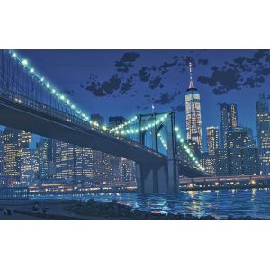 Ayuhr-40x50cm Peinture Diamant Rond Pont De Brooklyn New York Scène Belle Vue Au Bord De Larivière Nuit Paysage Peinture De Paysage De Pierres Précieuses Meilleur Cadeau Et Décoration De Campagne - Neuf