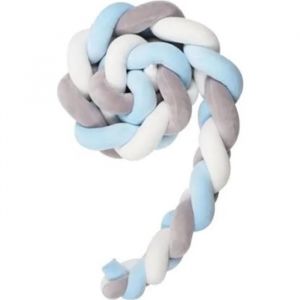 3m Tressée Tour De Lit Bébé Berceau Tissé À La Main Noué En Peluche Peluche Coussin Bumper Lit De Bébé -Gris+ Blanc+Bleu - Neuf