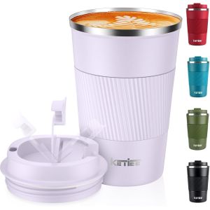 Cmws-Tasse À Café De Voyage Isotherme Avec Couvercle Anti-Fuite, Réutilisable, À Double Paroi, En Acier Inoxydable, Pour Boissons Chaudes Et Froides, 380 Ml, Violet Clair - Neuf