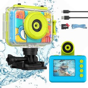 Appareil Photo Enfant Étanche, 1080P Caméra Vidéo d'action sous-Marine Enfant Appareil Photo Selfie Numérique avec Écran 2,0 Pouces Carte TF 32 Go, Cadeau pour Filles Garçons 3-12 Ans, Bleu - Neuf