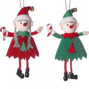 Elfe de la Poup&eacute;e de D&eacute;coration pour Arbre de No&euml;l avec des B&eacute;quilles - 2Pcs en Peluche Suspendus Ornements - Neuf