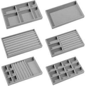 Lot De 6 Plateaux &Agrave; Bijoux, Organisateur De Bijoux, Organiseur De Boucles D'oreilles, Bo&icirc;te &Agrave; Bijoux, Tiroirs, Peut Contenir Du Maquillage, Collier, Bracelet, Bijoux, Bague (Noir) - Neuf