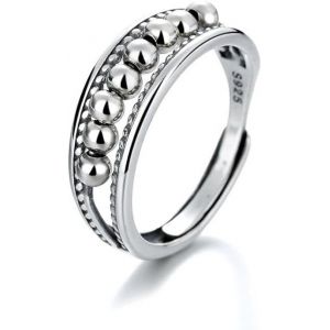 Bague Anti-Stress Sterling Argent 925 - Spinner Avec 3 Beads, R&eacute;glable, Anneau Ouvert Pour Femmes Et Filles - Bijou Cadeau Anti-Anxi&eacute;t&eacute; - Neuf