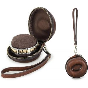 Kal-Étui De Voyage Pour Montre En Cuir Véritable Avec Sangle Amovible Pour 1 Montre, Organiseur De Montre Portable À Fermeture Éclair Pour Cadran Jusqu'à 54 Mm (Rouge Marron) - Neuf