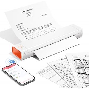 CHECARZHN--NO1-M08F Imprimante Portable, Imprimante Thermique A4 Sans Encre, Compatible Avec Les Bluetooth Avec Smartphone, Usb Avec Tablette/Mac, Blanc Orange - Neuf