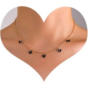 Kal-Collier Pendentif Papillon Bohème Collier Ras Du Cou Papillon Émail Doré Collier Pendentif Papillon Noir Minuscule Collier Papillon Noir Bijoux Pour Femmes Et Filles Cadeaux - Neuf