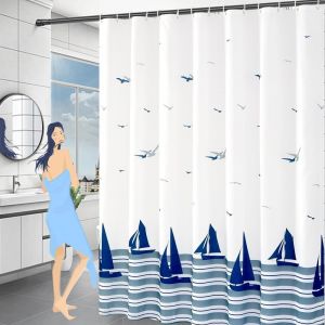 Rideau de douche (180 x 180 cm) - Anti-moisissure, pondérée ourlet, imperméable et lavable, de l'océan motif, polyester avec des crochets pour baignoire et cabine de douche. - Neuf