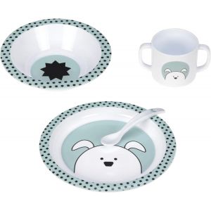 Kal-Ensemble De Vaisselle Pour Enfants (Assiette, Tasse, Petit Bol, Cuillère) Sans Mélamine, Sans Bpa, Pour Lave-Vaisselle Et Micro-Ondes/Ensemble De Vaisselle Pp Little Chums Dog - Neuf