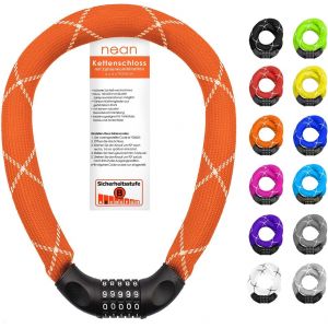 Antivol Cadenas À Combinaison De Codes Pour Vélo Avec Chiffres Et Revêtement En Tissu Extrêmement Robuste,Maillons De Chaîne En Acier,6 X 6 X 6 X 900 Mm (Orange) - Neuf