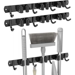 1 Pi&egrave;ce Porte Balai Mural 43cm,Accroche Balai Mural Cintre Acier Inoxydable avec 4 Emplacements et 5 Crochets Sans Percage pour Cuisine, Salle de Bain, Garage et Jardin - Neuf