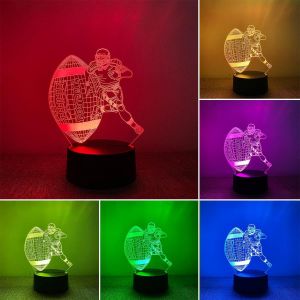 Veilleuse De Rugby, Veilleuse 3d Rugby, 3d Lampe Illusion 16 Couleurs, Commutation Libre, Base En Plastique Respectueuse De L'environnement Avec Panneau Lumineux En Acrylique, - Neuf
