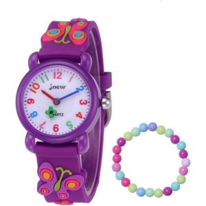 Jgd-Montre Pour Enfants Fille De 3 Ans &Agrave; 10 Ans, 3d Dessin Anim&eacute; Montre Bracelet En Silicone &Eacute;ducative Mouvement &Agrave; Quartz 3atm/30m &Eacute;tanche - Neuf