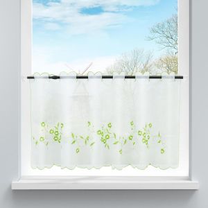 1 Pièce Rideaux Brise Bise Voilage Transparent Brodé Fleurs Passe Tringle Décoration De Cuisine Bureau Baie Vitrée Naturel Simple Vert H/L 60/120cm - Neuf