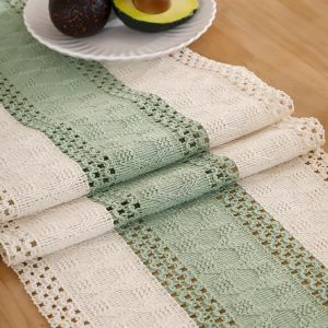 Macramé Chemin De Table En Lin De Coton Blanc Vert 30 X 183 Cm Moderne Lavable Tissé À La Main Centre De Table Nappe Decoration Mariage Champetre Pour Anniversaire Bapteme Tissu Deco - Neuf