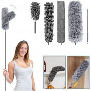 5pcs Plumeau Poussiere Rétractable Telescopique Gap Tete De Loup Plumeau Lavable Et Léger Longueur 256cm Pour Nettoyer Le Plafond,Toile D'araignée,Ventilateur De Plafond,Voiture - Neuf