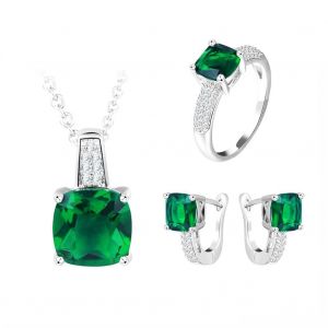 Romad Femmes Dame Mode Vert Verre Pierre Bijoux Set Cuivre Collier Boucles D'oreille Bagues Ensembles De Bagues - Neuf