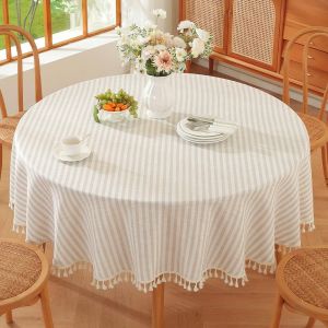 Ulteronixshop-Nappe Ronde Coton, Nappe En Lin Nappe Boheme Nappe De Table Pour D&eacute;coration De Table &Agrave; Manger De Cuisine (Couleur Beige, 140cm) - Neuf