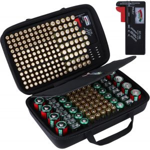 Checarzhn--No1-Dur Étui De Rangement Pour Piles Compatible Avec 259 Piles Aa Aaa C D 9v (Piles Non Incluses), Sac Taille M - Neuf