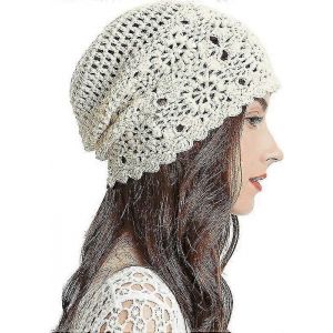 Femmes Coton Crochet Tuque Bonnet Fait À La Main Tricot Découpe Été Floral Tête De Mort - Neuf