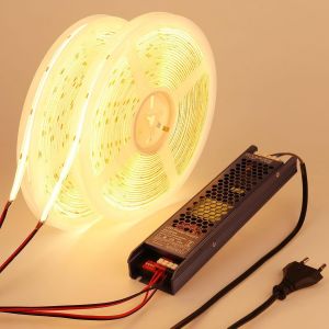 CUIV-24V Ruban Led Cob 20M (10M X 2),Bande Led 3000K Blanc Chaud Exterieur Etanche,312Leds/M Cri 93 Autocollante Bandeau Avec Alimentation Pour Chambre,Décoration Maison,Cuisine - Neuf