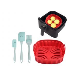 Rev&ecirc;tement De Cuisson R&eacute;utilisable En Silicone Pour Friteuse &Agrave; Air Chaud Avec 3 Spatules Rouges - Neuf