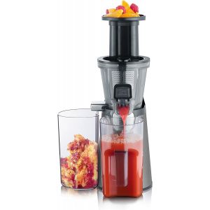 Ulteronixshop-SEVERIN Slow Juicer - Centrifugeuse pour jus, sorbets, glaces, confitures et autres, presse-agrumes &eacute;lectrique en acier inoxydable, nettoyage facile, bac de r&eacute;cup&eacute;ration de 1L, 150 Watt, ES 3571 - Neuf