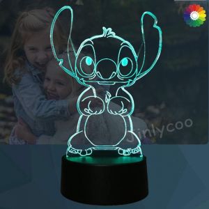Veilleuse 3d Illusion Stitch ¿ Multicolore ¿ Avec Télécommande ¿ Cadeau Stitch, Chargement Usb, Idéale Pour La Décoration De Chambre, Un Anniversaire Ou Noël - Neuf