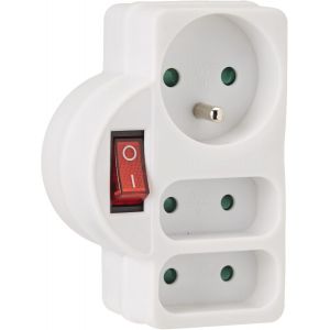 KALANKA-531193 Adapteur Fiche Multiprise Triplite avec Interrupteur | 3 Prise (1x16A, 2x6A), Blanc - Neuf