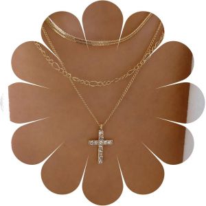 Kal-Collier Ras-De-Cou Boho En Cristal Collier Ras-De-Cou En Cristal Collier Pendentif Croix En Strass Collier Chaîne À Chevrons En Or Collier Crucifix En Cz Bijoux En Chaîne Pour Les Femmes Et - Neuf