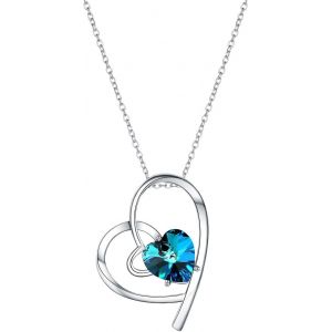 Kal-Collier Femme Coeur D'amour Cristal De Swarovski Pendentif Infini En Argent 925 Avec Zircon Etoile Bijoux Fantaisie Avec Chaîne De 17.7" - Cadeaux Pour Maman(Argent Bleu) - Neuf
