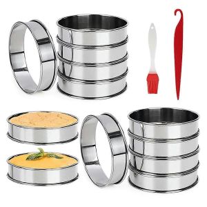 12pack Muffins Rings 3,15 Pouces,Anneaux De Crumpet En Acier Inoxydable Moules &Agrave; Tarte &Agrave; Double Rouleau Pour La Cuisson - Neuf