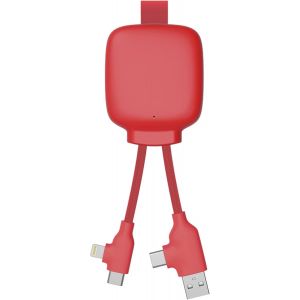 C&acirc;ble Multi-Connecteurs Usb 4 En 1 - Chargeur Universel Et Batterie Externe 3000 Mah En Plastique Recycl&eacute; Gamma Lite Rouge - Neuf