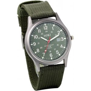 Montre Homme Bracelet Tissu: Montre Militaire Homme Analogique Quartz Bracelet Nylon Avec Aiguille Luminescent Calendrier Echelles Chiffres Arabes-Cadeau Homme Anniversaire.[J589] - Neuf