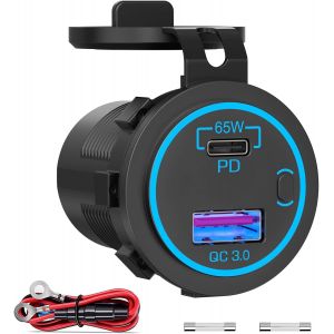 Prise De Chargeur De Voiture Usb C 65W Pour Portable: 12V/24V Prise De Voiture Pd 3.0 Et Qc 3.0 Avec Interrupteur Imperm&eacute;able Usb 12V Charge Rapide Pour Golf Cart, Camion, Bateau, Moto - Neuf