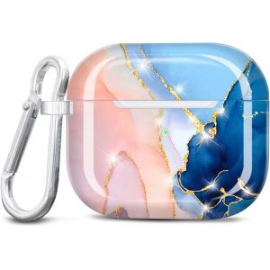 Coque AirPods 3, Coque Housse &Eacute;tui Protecteur pour AirPods 3rd Gen, Protection Coque pour AirPods 3 G&eacute;n&eacute;ration Case Silicone Cover avec Porte-cl&eacute;s - Marbre Purple - Neuf