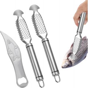 Mevronisshop-2 Pi&egrave;ces Ecailleur Poisson En Acier Inoxydable, 1 &Eacute;cailleur De Poisson En Forme D'&eacute;p&eacute;e, Grattoir &Agrave; &Eacute;cailles De Poisson, Poisson Ecaille Nettoyage, Ecailleur De Poisson Remover Avec Dents - Neuf