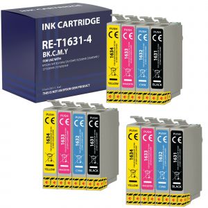Cartouche d'encre remplacement Epson 16 16XL compatible WorkForce WF-2510 WF2530 WF-2630 WF-2650 WF-2750 WF-2760 WF-2110 WF-2500 WF-2700 WF-2520 WF-2540 WF-2660 Pack 3 Noir 3 Cyan 3 Magenta 3 Yellow - Neuf